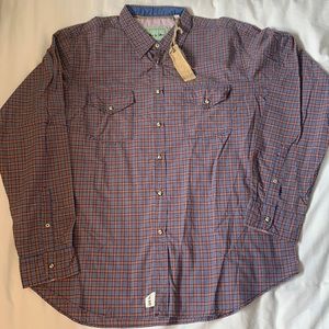 Western style snap closure brown/blue check cotton shirt NWT